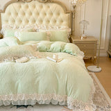 Popxstar  4Pcs Vintage French Romantic Lace Ruffles Carved Velvet Warm Winter Princess Bedding Set Duvet Cover Set Bed Sheet Pillowcases