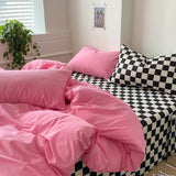 Popxstar INS Checkerboard Bedding Comforter Set with Pillowcase Bed Sheet Single Full Size Plaid Bed Linen Girls Purple Duvet Cover