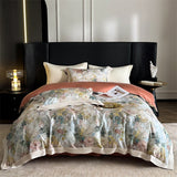 Popxstar  1000TC Lyocell Cotton Brushed Luxury Bedding Set Flowers Prints Duvet Cover Flat/Fitted Bed Sheet Pillowcases 4Pcs