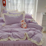 Princess Style Bedding Sets Ruffle Lace Quilt Cover Romantic Pink Bed Sheet Sets Woman Girls Bedroom Duvet Cover Set 4pcs