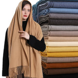 Popxstar Fashion New Cashmere Scarf Soft Solid For Women Winter Warm Long Shawl Tassel Hijabs Scarves Student Pashmina Bandana Gift