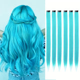 Popxstar 6pcs/pack Clip in Hair Extensions Colored Party Highlights for Girls 22 inches Multi-colors Straight Hair Synthetic Hairpieces