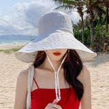 Popxstar Japan and South Korea Big Brim Hat Women's Spring and Summer Foldable Travel Sun Hat Sun Hat Solid Color Casual Fisherman Hat