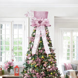 Elegant Glitter Christmas Tree Topper Bow – 9.84in Sparkly Accent with Decorative Spruce Branches – Holiday Xmas Decoration for Trees & Snowman, Easy to Store