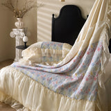 Popxstar  100% Long-Staple Cotton Bedding Set Gorgeous Floral Romantic Skirt Bed Sheet Set Pillowcase Queen King Double Size Bed Linen Set