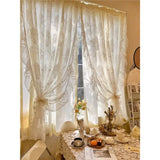French Cream Double Layer Lace Sheer Curtain Korean Princess Style Light Translucent Not Transparent Bedroom Partition Drapes