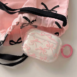 Popxstar Pink Bow Knot Headset Case for AirPods 1/2 With Keychain for AirPods Pro2 4nd Charging Box Fundas for AirPods 3 Clear Shockproof