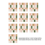 Popxstar  1set 10pcs Retro Pink&Green Vinyl Tile Peel&Stick Kitchen and Bathroom Backsplash Panel,Stairs,Removable Friendly Renter Sticker