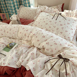4Pcs Bedding Set Euro Princess Bedding Duvet Cover Cotton 100% Lace Bow Bed Linen With Ruffles Double Bed Lace Pillowcase