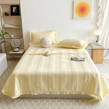 Popxstar INS Style White Pink Quilted Ruffles Quilt Blanket Bedspread Washed Solid Color Korean Princess Style Summer Thin Quilt 1/3Pc