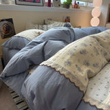 3/4Pcs Bedding Set Korean Lace Trim Purple 2-Seater Bed Down Duvet Cover Queen Sheets Bed Linen Cotton Full-Size Four-Season