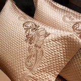 Popxstar  4Pcs European Luxury Brocade Silk Cotton Embroidery Bedding Set Soft Silky Duvet Cover Set With Quilted Bedspread Pillowcases