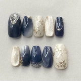 Popxstar 24pcs Romantic Y2k Star Press On Nails Gradient Blue French Style Gold Moon Designs Fake Nail Sweet Almond False Nails For Women