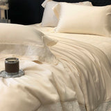 Popxstar  Lyocell Bamboo Fiber Luxury Embroidery Summer Quilt Soft Silky Thin Comforter Blanket With Bed Sheet Pillowcases Bedding Set