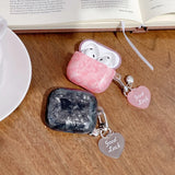 Popxstar  Black Pearl Shell Pink Leopard Print TPU Case Love Heart Pendant Protection Cover for Apple AirPods Pro 2 3 4 Silicone Cases