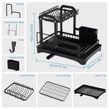 Popxstar 2 Tier Dish Bowl Drainer Storage Rack Kitchen Dish Drying Rack with Drain Basket Countertop Dinnerware Organizer Drainboard