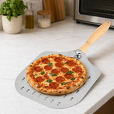 Folding Wood Handle Perforated Pizza Spatula Hollow Design Detachable Bread Paddle Aluminum Cake Transfer Shovel Restaurant