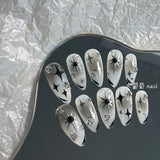 Popxstar 10Pcs Pink Almond Handmade Press on Nails Bow Fake Nails with Rhinestone Decoration Wearable Stick-on Nails False Nail 네일팁