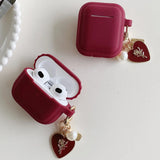 Popxstar  soft wine red square earphones case with love pendant silicone Integrated protection cover for airpods 2 3 pro 2 non-slip bumper