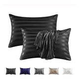 Popxstar  Imitation Silk Satin Stripes Pillowcase Queen High-quality Jacquard King Size Pillow Cover Home Pillow Cases Envelope Closure