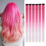 Popxstar 6pcs/pack Clip in Hair Extensions Colored Party Highlights for Girls 22 inches Multi-colors Straight Hair Synthetic Hairpieces