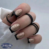 Popxstar 24pcs Glitter Short Square Fake Nails Sets Rhinestones French Design False Nail Tips Reusable Pink Press on Nails Tips Manicure
