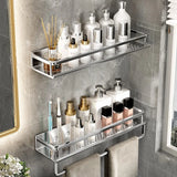 Popxstar Bathroom Shelf Wall-mounted Storage Bracket with Towel Bar Space Aluminum Thickened Silver Organizer Shelf Bathroom Accessories