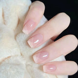 Popxstar  Glossy Peach Pink Color Fake Nails Glitter Solid Color Short Round Head Reusable Stick-on Nails For Lovely Girls Dress Matching