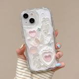 Popxstar  Korea Silve 3D Butterfly Cartoon Heart Phone Case For iPhone 16 15 14 13 12 Pro Max Luxurious Lovely Soft Shockproof Back Cover