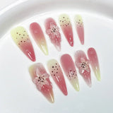 Popxstar  10Pcs Long Almond Handmade Press on Nails Butterfly Fake Nails Wearable Stick-on Nails False Nail Накладные Ногти Uñas Postizas