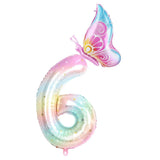 Popxstar  40Inch Colorful Gradient Number Balloon 0-9 Digit Foil Helium Balloon Butterfly Girl Birthday Party Decor Baby Shower Kids Gifts
