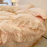 Popxstar 2/3Pc Korean Princess Style Floral Ruffles Bedding Set Single Queen Size Soft Skin-friendly Washed Cotton Duvet Cover Pillowcase