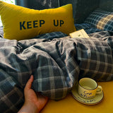 Popxstar  High Quality Beauty Bedding Set Plaid Duvet Cover Bed Sheet Set With Pillowcases Adult Dormitory Queen Size Winter Home Decor