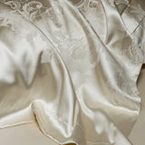 Popxstar  4Pcs Champagne Silk Damask Jacquard Egyptian Cotton Patchwork Luxury Bedding Set Duvet Cover Flat/Fitted Bed Sheet Pillowcases