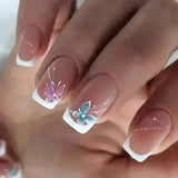 Popxstar  24Pcs French Tip  Press on Nails Short Coffin False Nails Simple Wearable Fake Nails Frosted Full Cover Press on Nail Tips Art