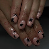 Popxstar  Y2K Fake Nails with Five-pointed Star Printed Press on Nail Short Square Wearable False Nails for Women Spicy Girls DIY Manicure