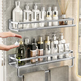 Popxstar Bathroom Shelf Wall-mounted Storage Bracket with Towel Bar Space Aluminum Thickened Silver Organizer Shelf Bathroom Accessories