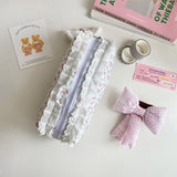 Popxstar Korean Lace Floral Pencil Case Portable Fabric Ruffle Stationery Organizer  Aesthetic Study Pen Bag for Students Back To School