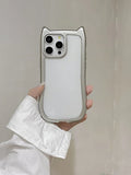 Cartoon Cute 3D Cat Ears Plating Silver Transparent Phone Cover For iPhone Air 15 14 13 12 16 17 Pro Max Case