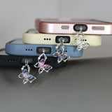 Popxstar Mobile Phone Dust Plug Pendant New Butterfly With Artificial Pearls And Diamonds Accessory Decoration For IPhone Type-c Port