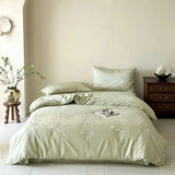 Popxstar  Flowers Embroidery Luxury Bedding Set 600TC Lyocell Bamboo Fiber Soft Silky Duvet Cover Flat/Fitted Bed Sheet Pillowcases 4Pcs
