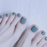 Popxstar 24pcs Simple Press on Toenails Wearable Short Square False Nail Solid Color Blue Full Cover Nail Tips with Jelly Glue Fake Nails