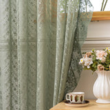 Romantic Lace Sheer Curtain Princess Floral Pattern Semi Sheer Window Curtain with Wavy Edge Rod Pocket Light Filtering Curtain