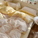 Popxstar  Class A simple high-end three-layer yarn bedding four-piece set, bed sheet quilt cover, dormitory three-piece set