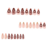 Popxstar  24Pcs Almond Fake Nails with Brown Flower Designs Retro Style Press On Nails for Manicure Full Cover Reusable False Nails