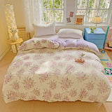 Popxstar  Milk Velvet Floral Duvet Cover, Ultra-Soft Cozy Warm Winter Reversible Plush Comforter Cover, 1 PC Botanical Flower Quilt Cover