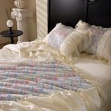 Popxstar  100% Long-Staple Cotton Bedding Set Gorgeous Floral Romantic Skirt Bed Sheet Set Pillowcase Queen King Double Size Bed Linen Set