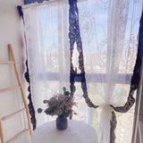 Cream French Vintage Lace Curtains for Balcony Living Room Sheer Semi Transparent Black White Ruffled Dressing Room Partition