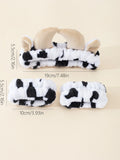 Popxstar Plush Wash Face Headband Cow Print Spa Wrist Band Cuffs Women Girls Facial Makeup  (Pattern position random)