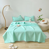 Popxstar INS Style White Ball Edge Quilted Quilt Blanket Bedspread Washed Solid Color Korean Princess Style Summer Thin Quilt 1/3Pc